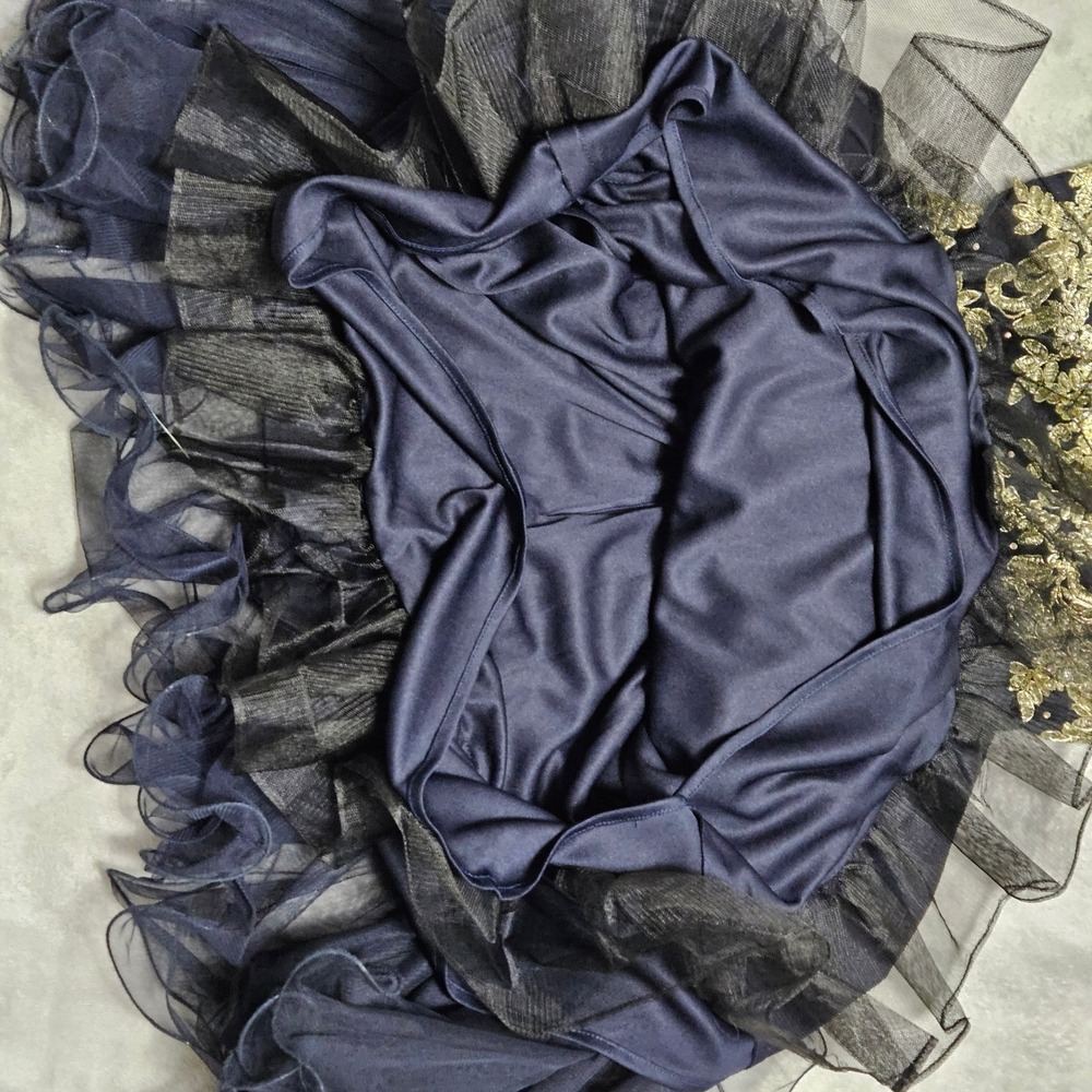 Blondie Nites Whimsigoth Fairy Prom Dress Gold Filigree Navy Tulle Gothic Glam 1 - Picture 7 of 12